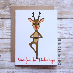 Funny Christmas card, Om for the holidays, yoga Christmas, yoga reindeer, funny holiday card, xmas card, yoga pose Christmas card image 1