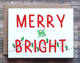 Tarjeta de vacaciones Feliz y Brillante, Tarjeta de Navidad, Tarjeta felices Holidays, Feliz Tarjeta de Navidad, Luces de Navidad