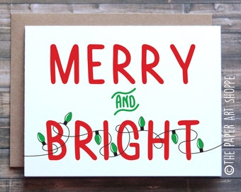 Merry and Bright holiday card, Christmas Card, Happy Holidays Card, Merry Christmas Card, Christmas Lights