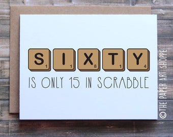 60th birthday card, funny birthday card, scrabble, birthday card from son, birthday card from daughter