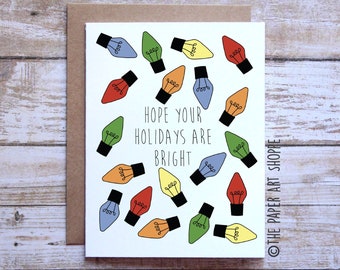 Tarjeta navideña, Tarjeta de Navidad, Feliz y brillante, Luces navideñas, Espero que tus vacaciones sean brillantes