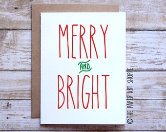 Merry and Bright holiday card, Christmas Card, Happy Holidays Card, Merry Christmas Card, Christmas Lights