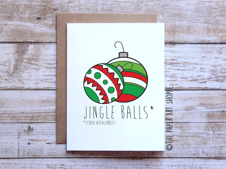 Jingle Balls, Jingle Bells, Auto Correct, Funny Holiday card, Funny Christmas Card, Merry Christmas Card afbeelding 1