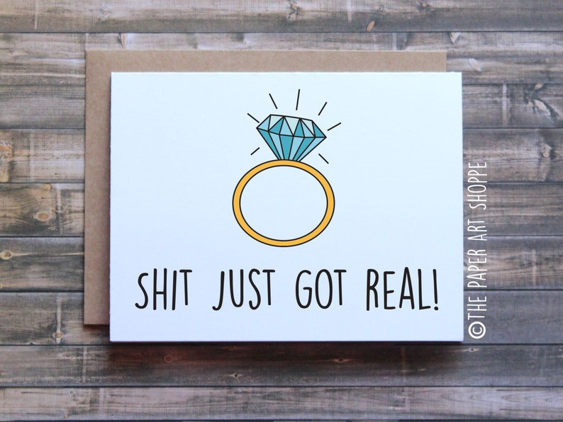 Funny engagement card, Shit just got real card, funny wedding card image 1
