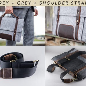 Felt Case for Microsoft Surface. A Sleeve for Surface Pro and Surface laptop with Pen Holder, Pockets, Leather Handle and Shoulder Strap. 4.Grey+Grey+Shoulder
