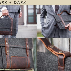 Felt Case for Microsoft Surface. A Sleeve for Surface Pro and Surface laptop with Pen Holder, Pockets, Leather Handle and Shoulder Strap. 1. Dark + Dark