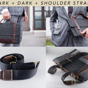 Felt Case for Microsoft Surface. A Sleeve for Surface Pro and Surface laptop with Pen Holder, Pockets, Leather Handle and Shoulder Strap. 2.Dark+Dark+Shoulder