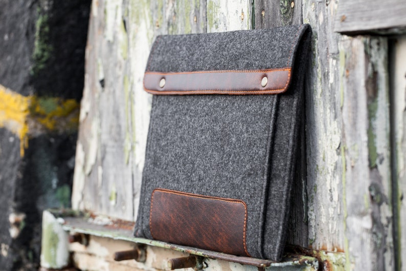 macbook cover 12 Dark Felt and leather MacBook Case 12 inch with extra pocket macbook case 12 inch mac 13 air case 2018 macbook 12 cover