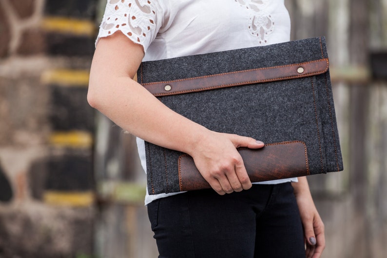 macbook cover 12 Dark Felt and leather MacBook Case 12 inch with extra pocket macbook case 12 inch mac 13 air case 2018 macbook 12 cover