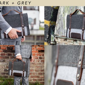 Felt Case for Microsoft Surface. A Sleeve for Surface Pro and Surface laptop with Pen Holder, Pockets, Leather Handle and Shoulder Strap. 5. Dark + Grey
