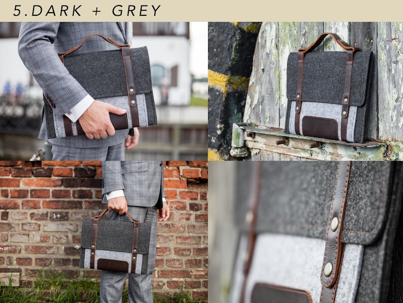 Felt Case for Microsoft Surface. A Sleeve for Surface Pro and Surface laptop with Pen Holder, Pockets, Leather Handle and Shoulder Strap. 5. Dark + Grey