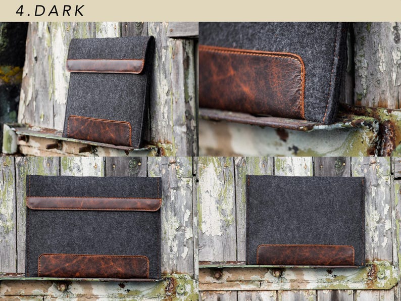 Filztasche für Microsoft Surface. Tasche für Surface Pro und Go mit Stifthalter, Taschen und Leder-Details. 7 Farben zur Auswahl. 4. Dark