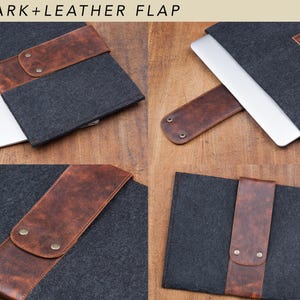 Filztasche für Microsoft Surface. Tasche für Surface Pro und Go mit Stifthalter, Taschen und Leder-Details. 7 Farben zur Auswahl. 6. Dark + Leather