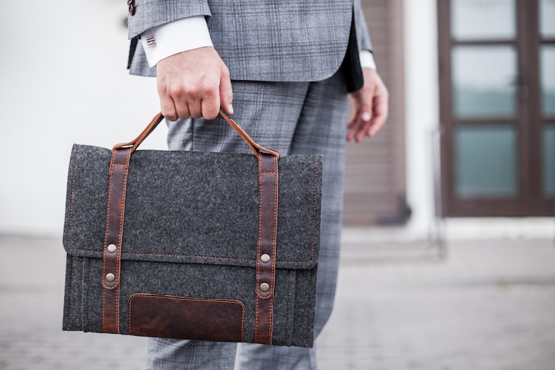 Felt Case for Microsoft Surface. A Sleeve for Surface Pro and Surface laptop with Pen Holder, Pockets, Leather Handle and Shoulder Strap. image 1