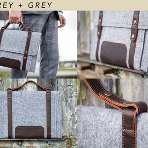 Felt Case for Microsoft Surface. A Sleeve for Surface Pro and Surface laptop with Pen Holder, Pockets, Leather Handle and Shoulder Strap. 3. Grey + Grey
