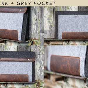 Filztasche für Microsoft Surface. Tasche für Surface Pro und Go mit Stifthalter, Taschen und Leder-Details. 7 Farben zur Auswahl. 3. Dark + Grey