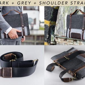 Felt Case for Microsoft Surface. A Sleeve for Surface Pro and Surface laptop with Pen Holder, Pockets, Leather Handle and Shoulder Strap. 6.Dark+Grey+Shoulder