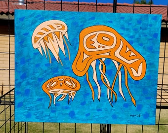 Formline Jellyfish Acrylic Painting on Canvas
