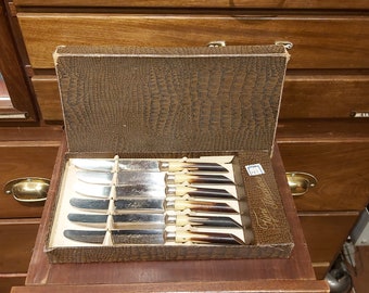 Juego de cuchillos para carne Amefa vintage, caja original, cubiertos europeos