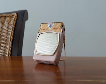 Rádio transistorizado Global GR-711, rádio de bolso rosa, Japão da década de 1960