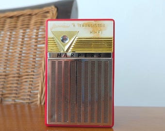 Rádio transistorizado vermelho vintage Harpers, década de 1960, Japão