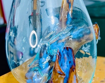 Terrarium | Glass and Epoxy Sculpture | Teak Wood Base