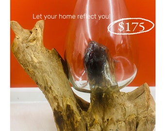Molten Glass Vase| Molten Glass Sculpture|Planter| Fish Tank | sand garden| wood sculptures | glass sculptures|Xtra LRG terrarium | Handmade