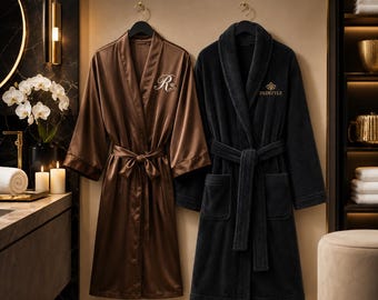 Personalized Luxury Spa Robe | Custom Monogram Embroidered Bath Robe| Super Soft Push| 100% Cotton