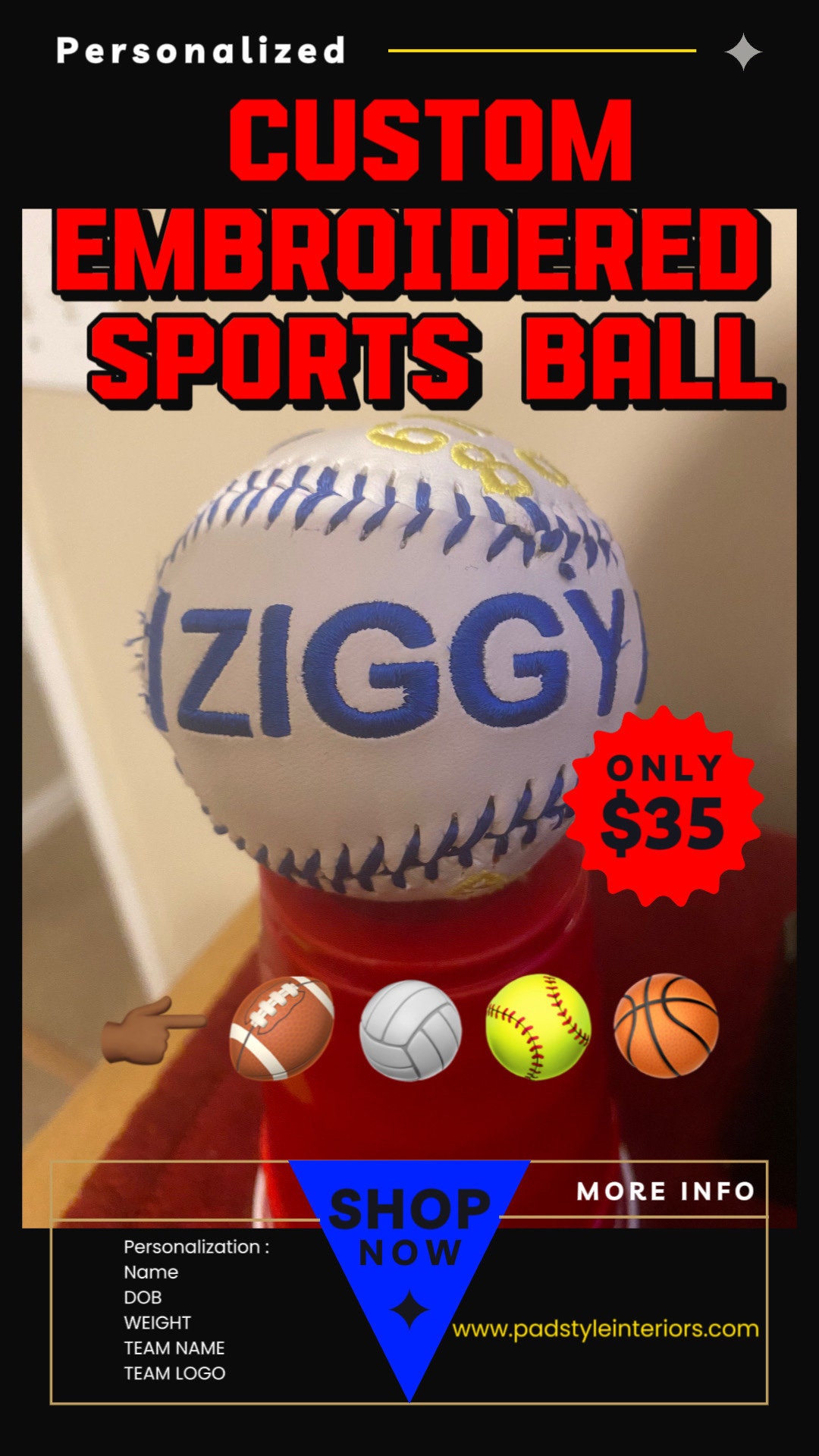 Custom Embroidered Sports Balls/personalized Baseball/personalized ...