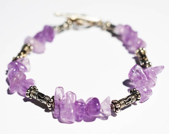 Handmade Sterling Silver Amethyst Bracelet 18g