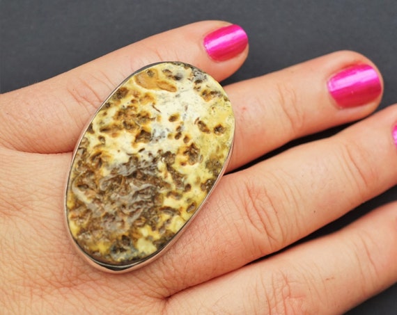 20g. Original, Artistic White Amber Ring, Unique Amber Ring, Oversized Amber Ring
