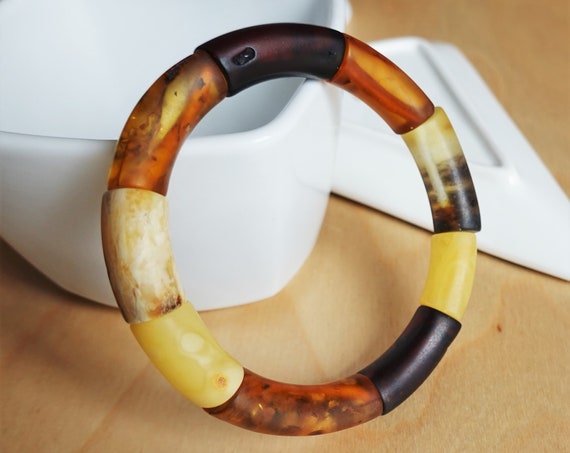 21,2g Multicolour Baltic Amber Bracelet, Genuine Amber Bracelet, Beaded Bracelet