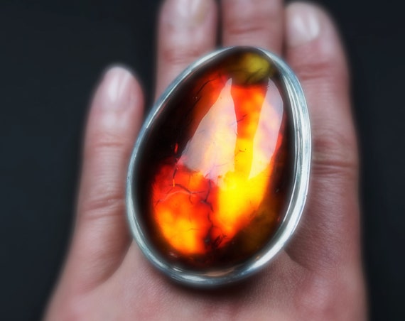 63g. Massive Unique Baltic Amber Ring, Huge Amber Ring, Genuine Amber, Sterling Silver, Posh Ring, Oversized Ring