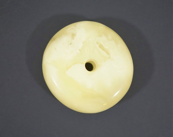 12g. Natural Amber Donut Pendant, Handmade White/Yellow Amber