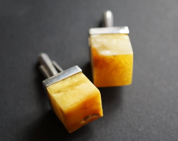 13.3g. Baltic Amber Cufflinks, Milky Amber, Yellow Amber Cufflinks, Butterscotch Amber Cufflinks, Gemstone Cufflinks, Gift