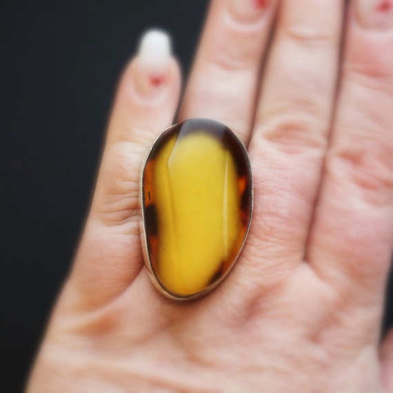 26g. Baltic Amber Ring, Honey Amber, Unisex Ring,Butterscotch Amber Ring, Egg Yolk Amber Ring, Large Amber Ring
