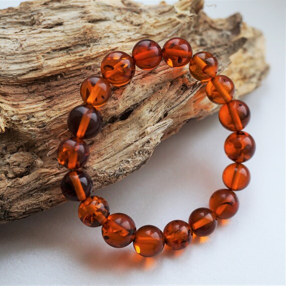 9g Cherry Baltic Amber Bracelet, 10mm, Genuine Amber, Not Pressed Amber