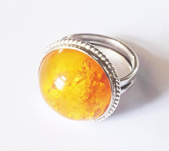 Baltic amber silver ring vintage