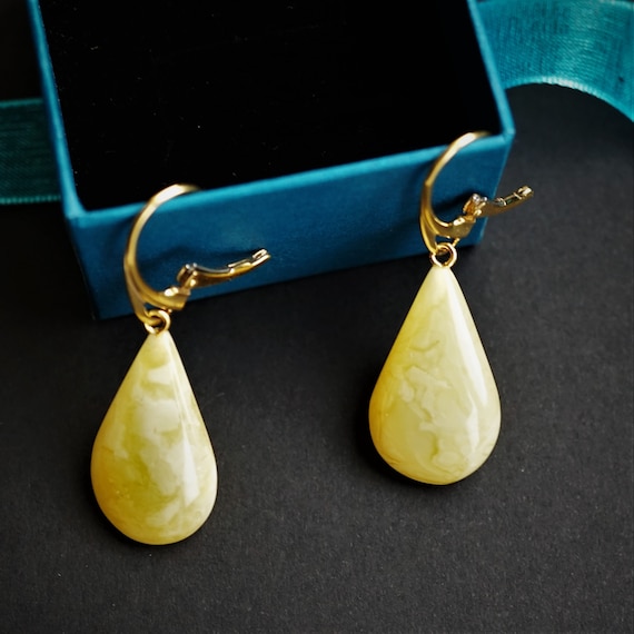 3,8g. Yellow/Milky Baltic Amber Earrings, Dangle Amber Earrings, Genuine Amber, Large Earrings, Not Modified Amber