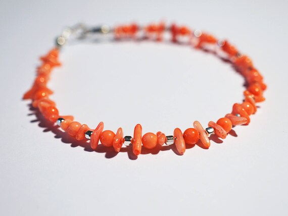 Handmade Sterling Silver Pink Coral Bracelet 5,2g