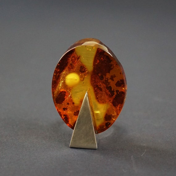 25,5g. Genuine Baltic Amber Ring, Large Amber Ring, Big Bold Ring, Red/Yellow Amber