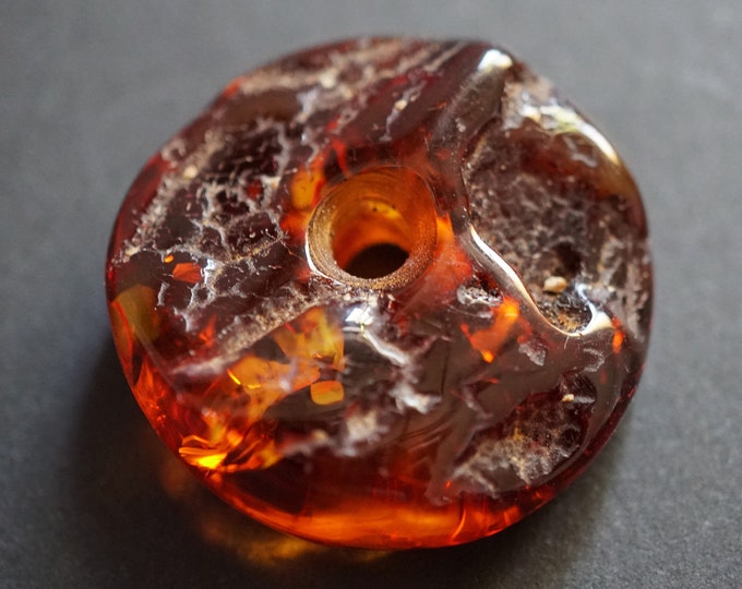 6g. Baltic Amber Pendant, Charm,  Old Amber, Amber Donut