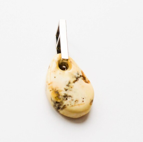 Handmade White Amber Pendant, 4g
