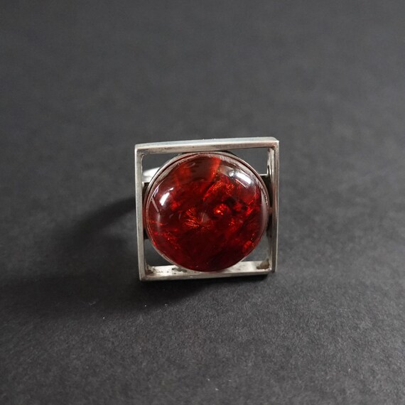 9g Handmade Baltic Amber Ring, Amber Sterling Silver Ring, Cherry/Cognac Amber Ring, Square Ring