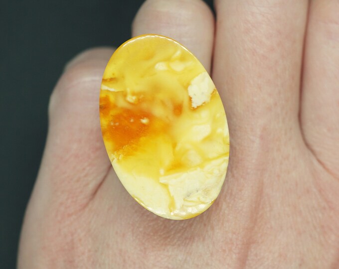 7,5g. Butterscotch  White Baltic Amber Ring, Yellow Amber Ring,Natural Amber