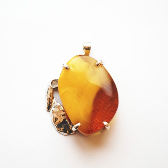 29g Genuine Baltic Amber Pendant, Butterscotch, Honey Baltic Amber, Sterling Silver