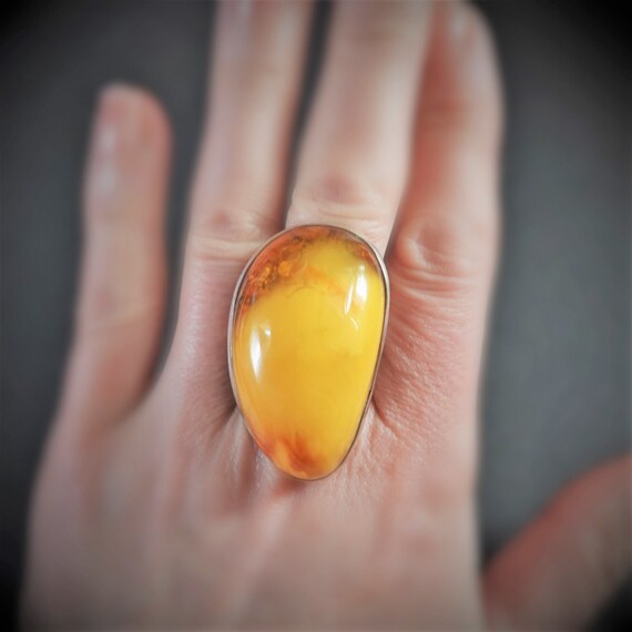 21,4g. Butterscotch Baltic Amber Ring, Large Amber Ring, Untreated Amber
