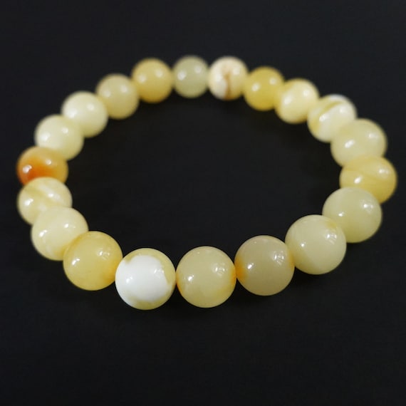 10.3g.White/Yellow Baltic Amber Bracelet, Genuine Amber Bracelet, 10mm Beaded Bracelet, Untreated Amber, Organic, Natural, 10mm