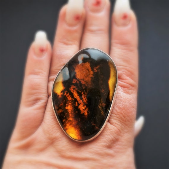 31,9g. Baltic Amber Sterling Silver Ring, Large Amber Ring, Oversized Ring