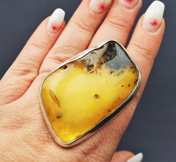 45,3g. Huge Unique Baltic Amber Ring, Oversized Ring, Natural Baltic Amber, Genuine Amber Ring, Butterscotch Amber Ring